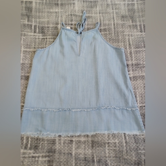 Loft Women's Outlet Tie Neck Denim Style Chambray Tank Top Sz M Lyocell - Picture 8 of 9